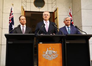 Greg Hunt (L), Scott Morrison (C) and Ken Wyatt (R)