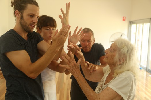 Centenarian Eileen Kramer in rehearsal with fellow dancers
