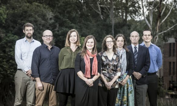 L to R, Tom Goldfinch, Shawn Burns, Fallon Forbes, Lyn Phillipson, Lynnaire Sheridan, Linda Steele, Chris Cook and Sasha Nikolic. Who are involved in an ambitious pilot project to develop Australia’s first ‘dementia-enabling university’ is underway at UOW. The project aims to equip students studying a range of disciplines including law, engineering, psychology, media and business with the skills needed to address the growing challenge of dementia, a disease which affects 350,000 Australians, a figure that will rise to one million by 2050.