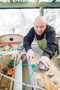Gilbert Baker creating woodwork at Brotherhood of St Laurence’s Red Hill Men’s Shed