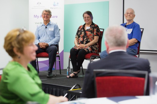 From left: interviewees Chris, Nora and Catherine at the launch on Tuesday