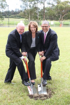 Turning the sod on11 February, from left: Lord Mayor of Wollongong City Council Gordon Bradbery, IRT's Heather Marciano and NSW Minister for Ageing and Disability Services John Ajaka