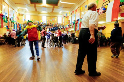 Residents enjoy a circus-themed event