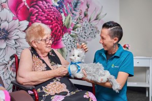 Resident Margaret McGourty and Kerrie Kirk from Carinity Karinya Place