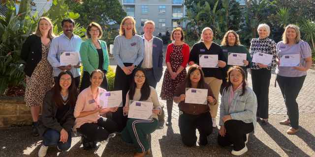 GANA celebration Jenni Hutchins with Warrigal nurses Wollongong wide hero