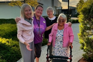 L-R Resident Val with House Companion Support Worker Wendy and residents Toni and Val