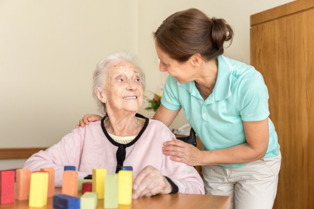 Dementia – Home Caregiver and Senior Adult Woman