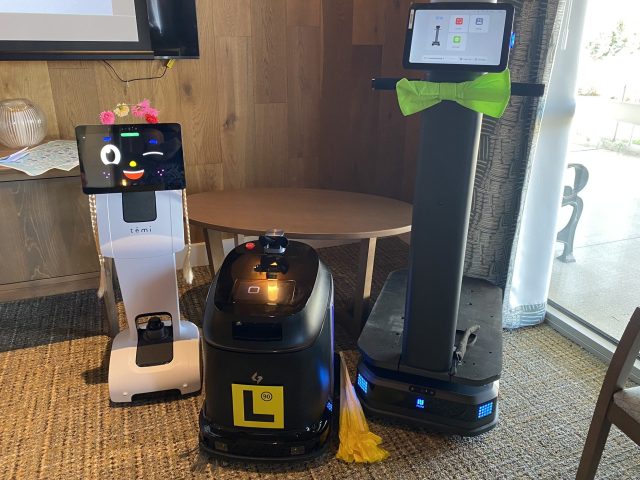 Three robots involved in the pilot at BaptistCare Caloola