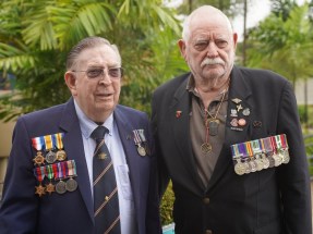 Cropped Carinity Wishart Gardens residents Alvin McHugh and Jack Campbell served in Australia’s defence force in the 1960s