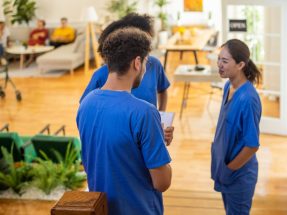 Nursing assistants having a meeting at nursing home