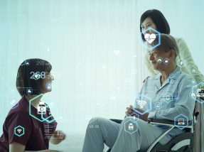Medical technology concept. Essential worker and patient. Rehabilitation.