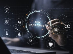 Businessman touching on screen to Risk Management and Assessment of business and enterprise. Risk Manage Strategy Plan Finance. Assessment for  Investment Concept.